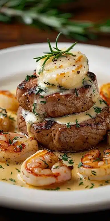 Surf and Turf with Creamy Garlic Sauce