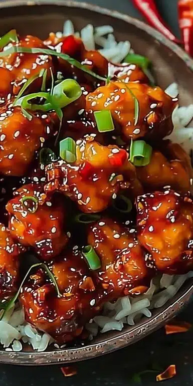 Delicious Sweet Chili Chicken dish garnished with fresh herbs