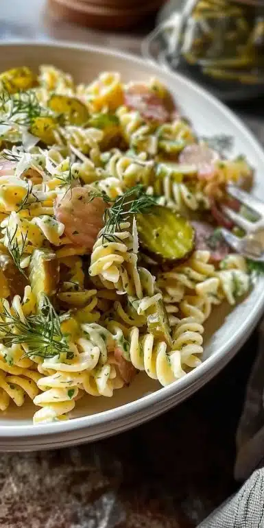 Tangy Dill Pickle Pasta Salad