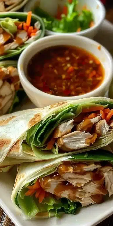 Delicious teriyaki chicken wraps filled with fresh ingredients and savory sauce.