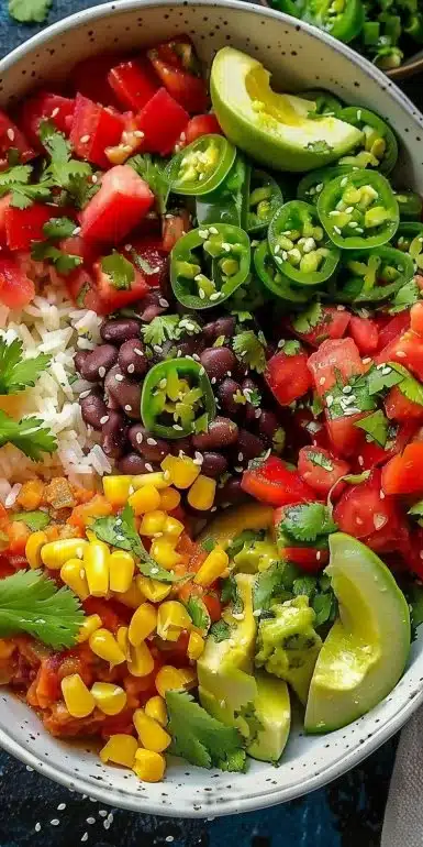 Colorful Mexican Poke Bowl with fresh ingredients and vibrant garnishes