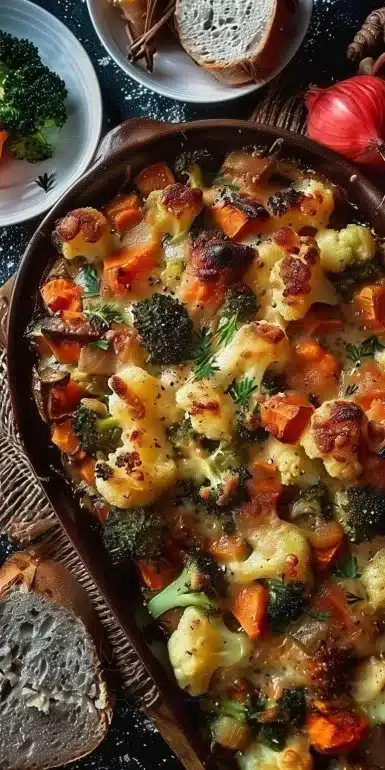 Delicious winter vegetable casserole loaded with seasonal ingredients