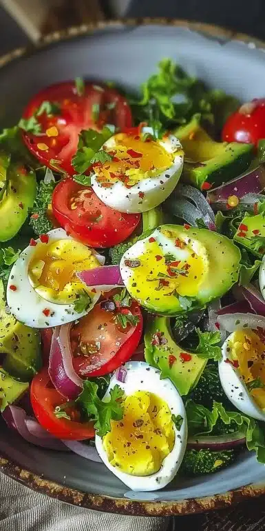 Healthy Workout Egg Avocado Salad with eggs and avocados in a bowl